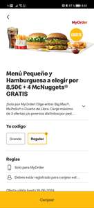 Menú pequeño a elegir + hamburguesa a elegir + 4 nuggets x 8.5€