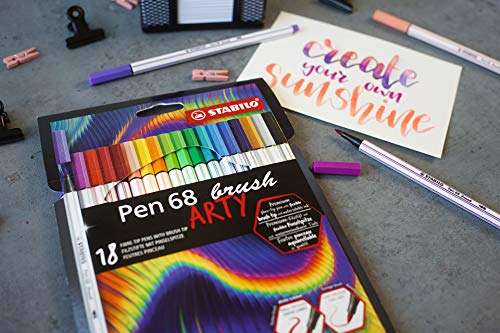 STABILo Rotulador premium con punta de pincel Pen 68 brush - Estuche ARTY con 18 colores