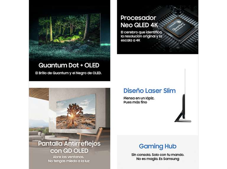 TV OLED 65" - Samsung QE65S95BATXXC, UHD 4K, Procesador Quantum 4K con IA, Smart TV + 300 € Cashback (Precio final 1120 €)