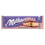 Milka MMMAX Tableta Grande de Chocolate Relleno de Tarta de Queso con Galleta y Fresa 300g.