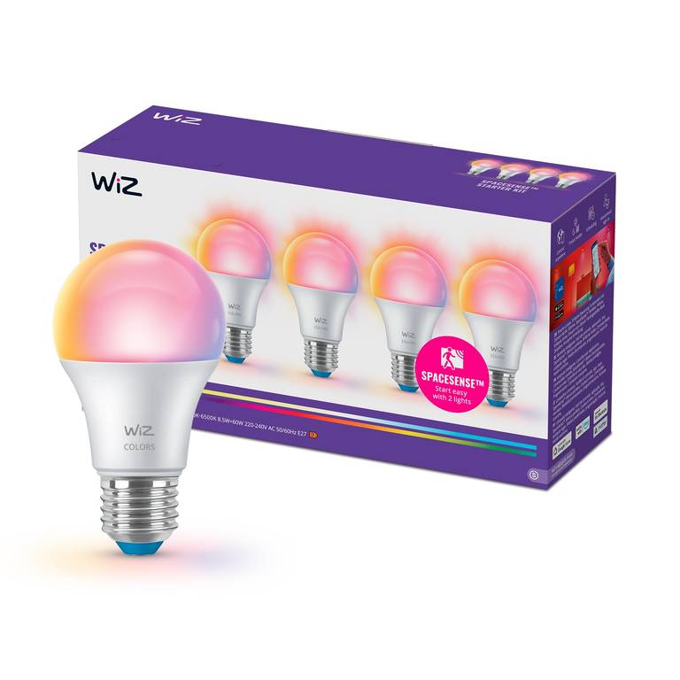 Pack de 4 WiZ Bombillas Inteligentes LED A60 E27 RGB (Reacondicionado – Como Nuevo)