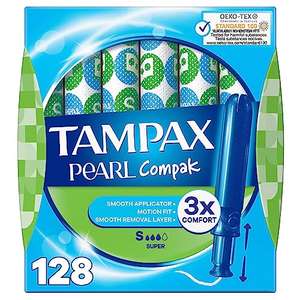 Tampones con aplicador, Tampax Compak Pearl Super, 128 Unidades.