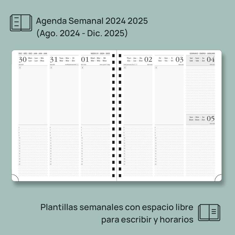 Agenda 24-25. Semana vista. Tamaño A4