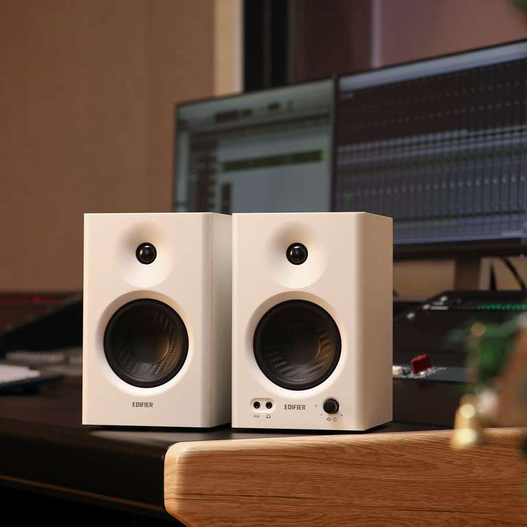 Edifier MR4 Monitor de Estudio Compacto 2.0 (42 W) con Amplificador de Clase D y Dos Modos de Sonido seleccionables, Blanco