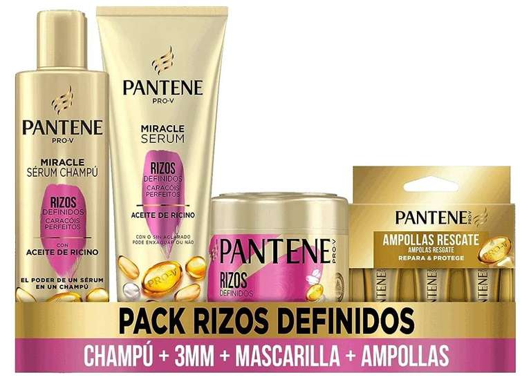 Pantene Rizos Definidos Antiencrespamiento - Champú Miracle + 3MM Acondicionador Pelo + Mascarilla Pelo + Crema Sin Aclarado