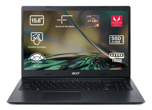 Acer Aspire 3 A315-23 - Ordenador Portátil 15.6” Full HD LED (‎AMD Ryzen 5 3500U, 16 GB RAM, 512 GB SSD, UMA Graphics, Sin SO) Negro