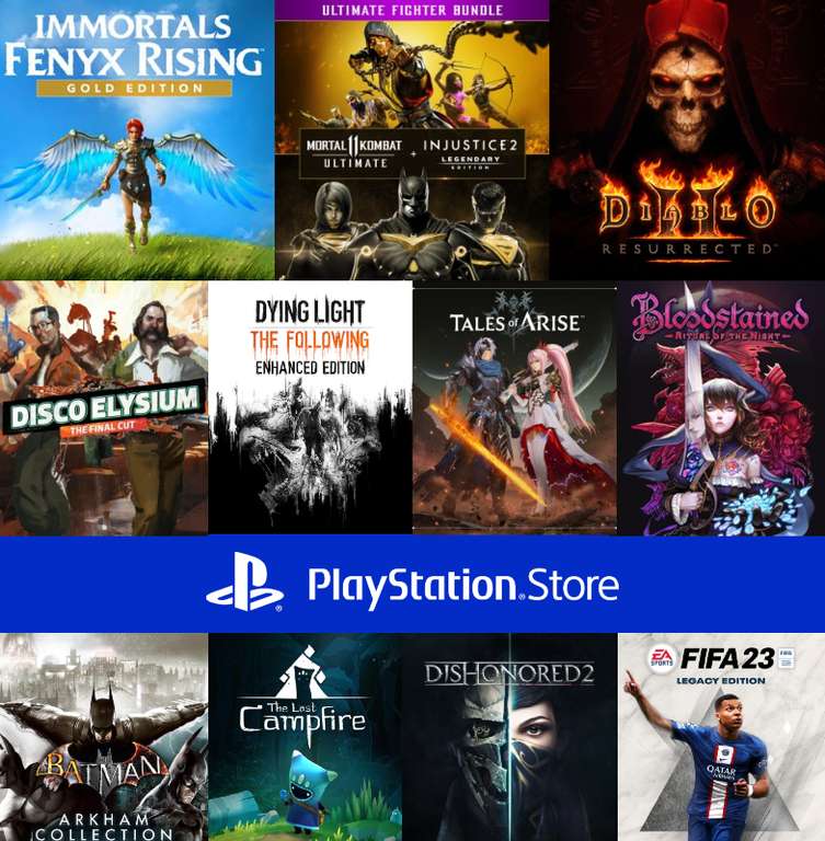 Last Campfire,Diablo,Mortal Kombat,Disco Elysium,Dying Light,FIFA23,Tales of Arise,Bloodstained,Dishonored,Injustice,LEGO,Carrion,Control