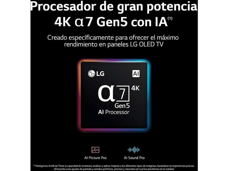 TV OLED 65" - LG OLED65A26LA.AEU, OLED 4K, Procesador Inteligente α7 Gen5 AI Processor 4K, Smart TV, DVB-T2 (H.265), Negro