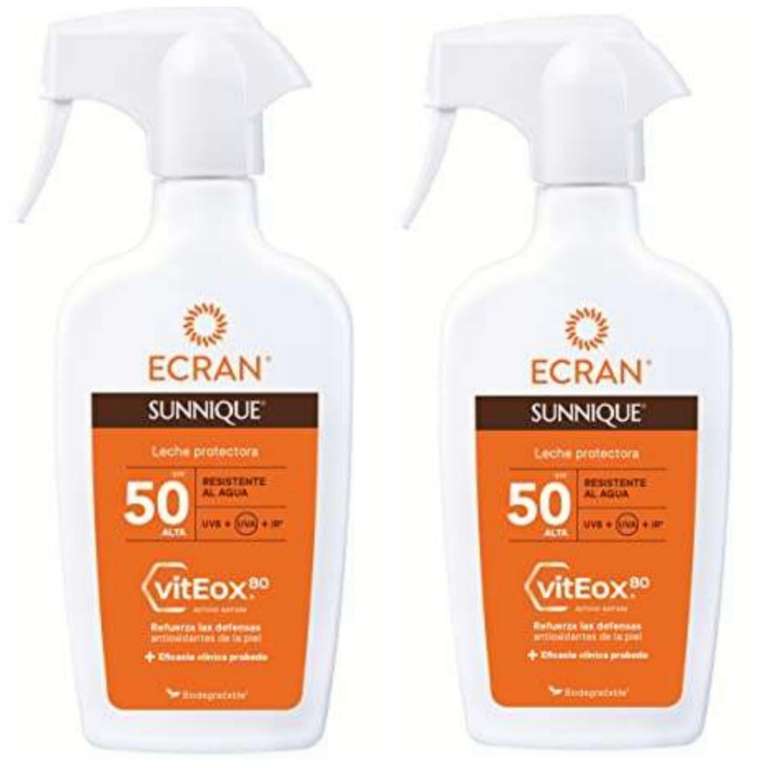 2x Ecran Sunnique - Leche Protectora Solar SPF 50 en Spray, Protección Media UVA, UVB y IR-A, Resistente al Agua - 270 ml [9'36€/ud]