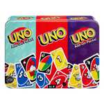 UNO de Mattel Games con 2 paquetes de expansión y caja metálica coleccionable COMO NUEVO