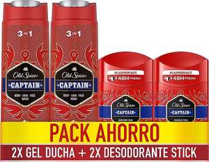 Pack Old Spice Captain Gel De Baño Y Champú Para Hombres, 3 En 1, 2x400ml + Desodorante En Barra, 2x50ml