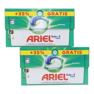 ARIEL All-in-1 Pack de 2 cajas de Detergente 25+9 Pods (68 lavados en total) - El envase puede variar