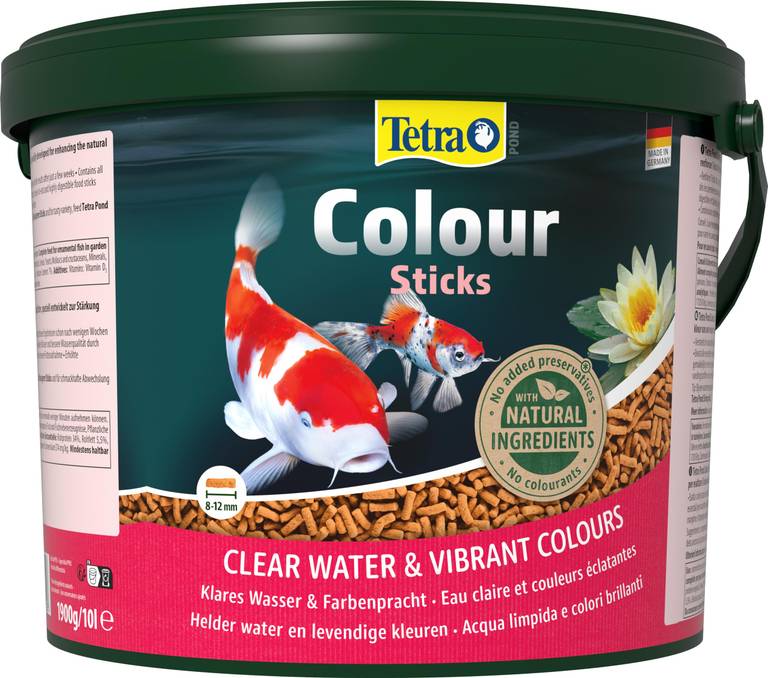 Tetra Pond Colour Sticks, Alimento para peces de estanque, para colores naturales y agua clara, cubo de 10 L