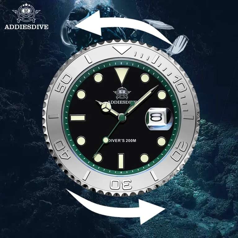 ADDIESDIVE-Reloj de pulsera de silicona para Hombre, de 41mm, superluminosa, para buceo, 200m, AD2040