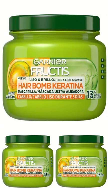 3x Garnier Fructis Mascarilla Capilar Liso & Brillo, 320ml. 2'54€/ud
