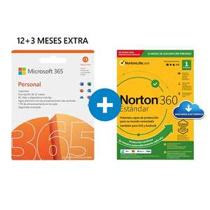 Microsoft Office 365 Personal 12+3 Meses + NORTON 360 Standard 15 Meses, Código de activación por email
