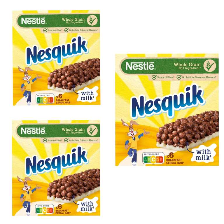 3 x Nesquik Nestlé Barritas de Cereales Nesquik, 6 x 25g [Unidad 1'76€]