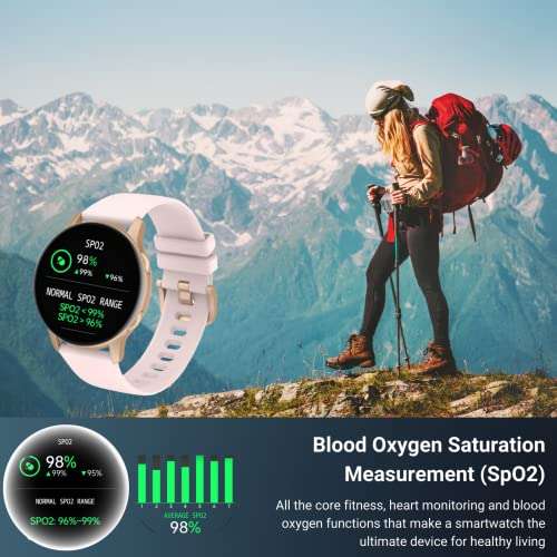 HOAIYO Smartwatch, 33mm Pantalla AMOLED, Monitoreo de la Frecuencia Cardíaca, SpO2, Sueño, 3ATM a Prueba de Agua, 14 Modos de Deporte