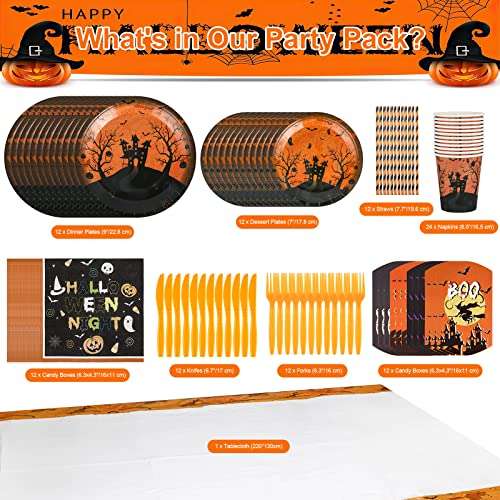 Vajilla para Fiestas de Halloween Set de 105 piezas, suministros de fiesta de Halloween para 12 invitados