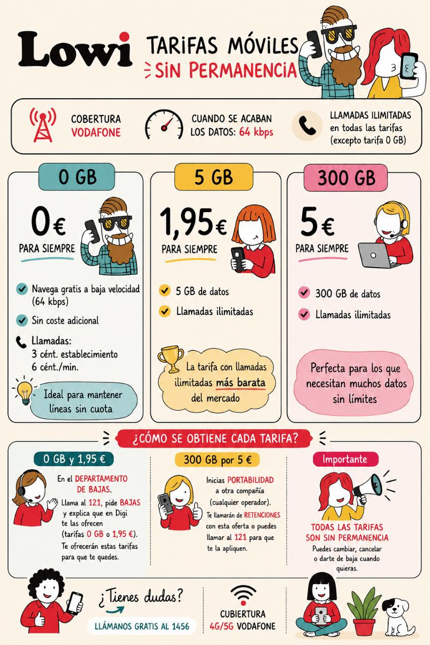 Tarifas móviles sin permanencia (clientes Lowi)