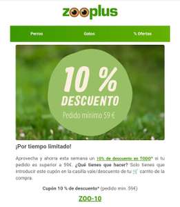 10% en todo Zooplus (Pedido +59€)