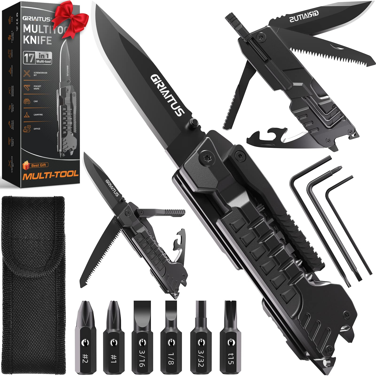Navaja Multiusos 17 en 1 Herramientas Multiusos Cuchillo con Palillos Navaja Suiza para Encender Fuego, Abrelatas, Sierra, Silbato