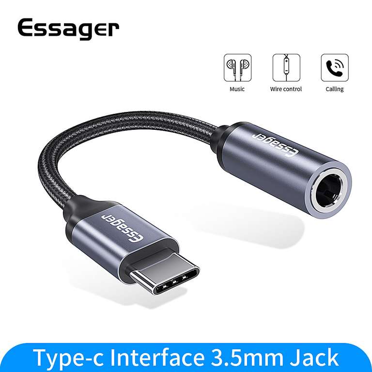 Essager-Adaptador USB tipo C 3,5 para auriculares, Cable auxiliar de Audio