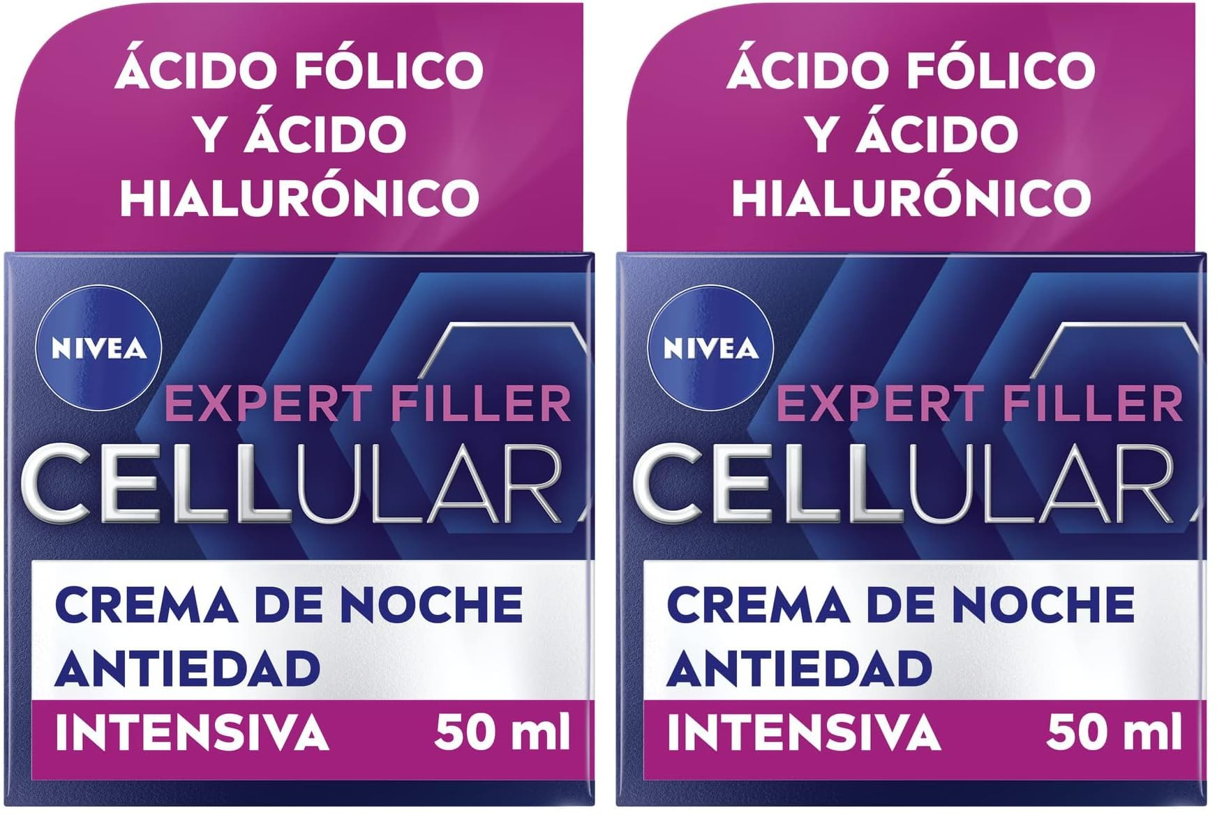NIVEA Cellular Expert Filler - Crema de Noche - Antiarrugas Efecto Rellenador 24h Con Ácido Hialurónico y Ácido Fólico 50 ml (Paquete de 2)