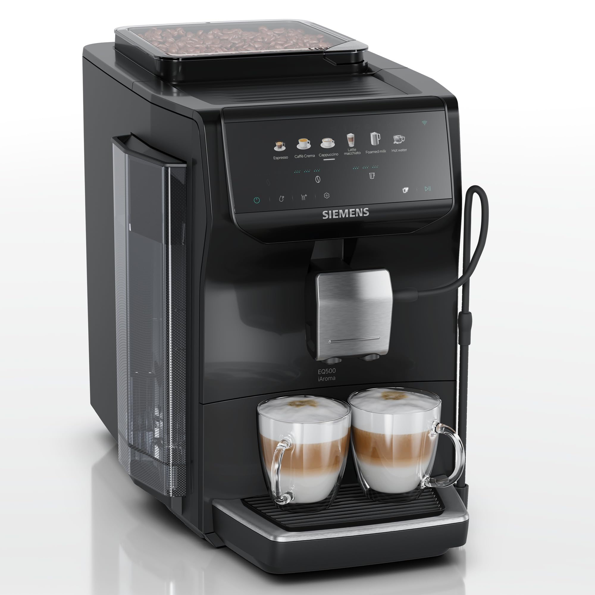 Cafetera superautomática EQ500 Siemens | Molinillo cerámico integrado, limpieza fácil, controles táctiles y personalización para 6 bebidas