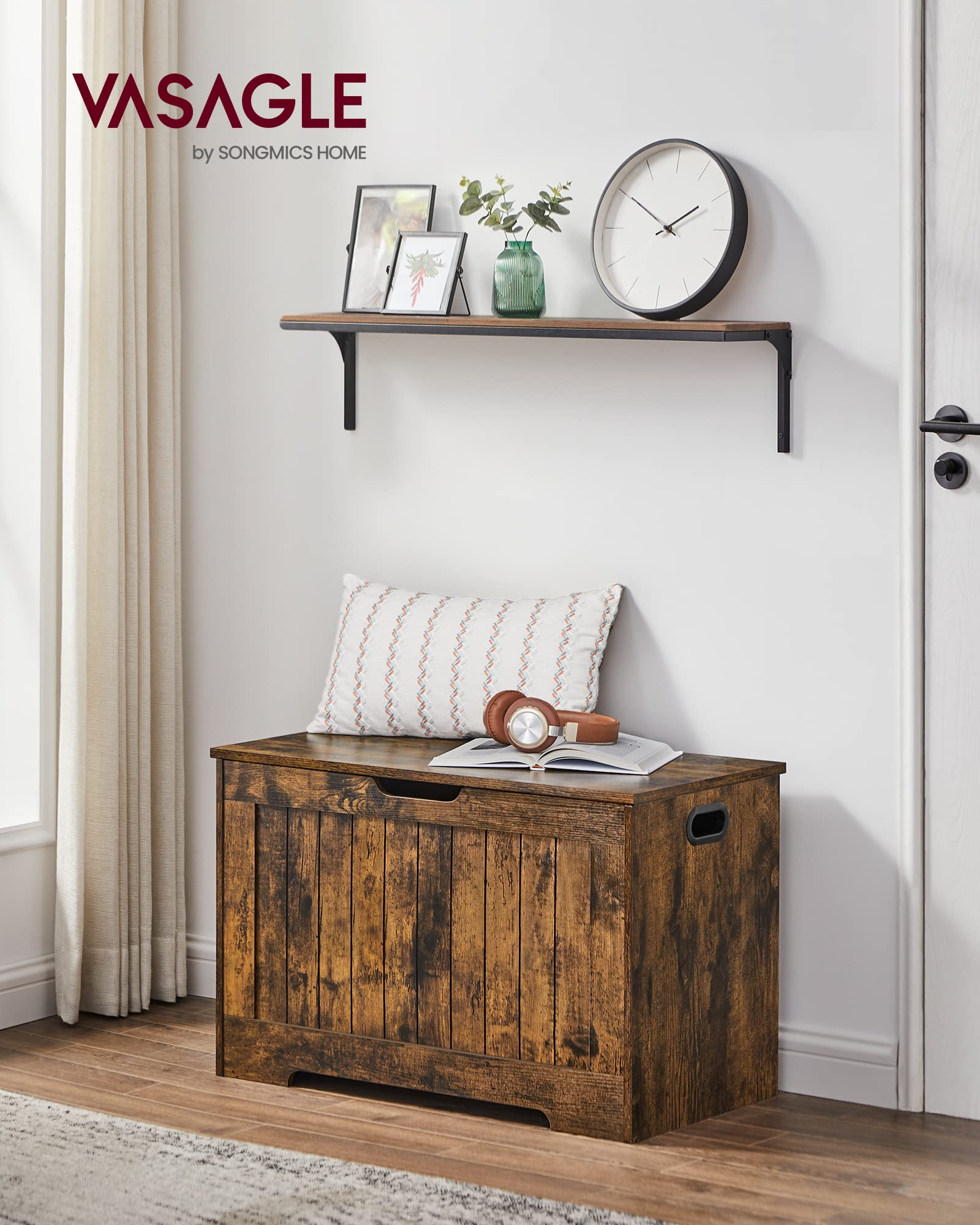 Baúl de almacenamiento Vasagle, con 2 bisagras de seguridad, 76 x 40 x 48,5 cm SOFIE Collection LHS011T01, estilo rústico