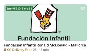 Gasta 2€ y dona 10€ en Fundación Infantil Ronald McDonald con Uber Eats