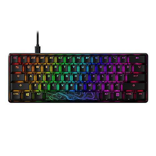 HyperX Alloy Origins 60 – Teclado mecánico ultracompacto 60%, Tecla HyperX Red (lineal), PBT doble capa, NGENUITY US Layout