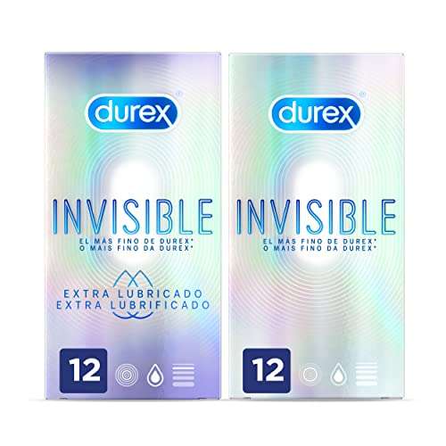 Durex Preservativos Invisibles, el más fino de Durex* 12 condones + Durex Preservativos Invisible Extra Lubricado,