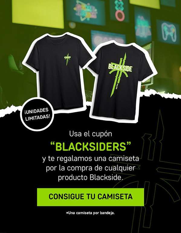 Camiseta de regalo por la compra de 24 latas de bebida energética Blackside [envío gratis desde 60 €]