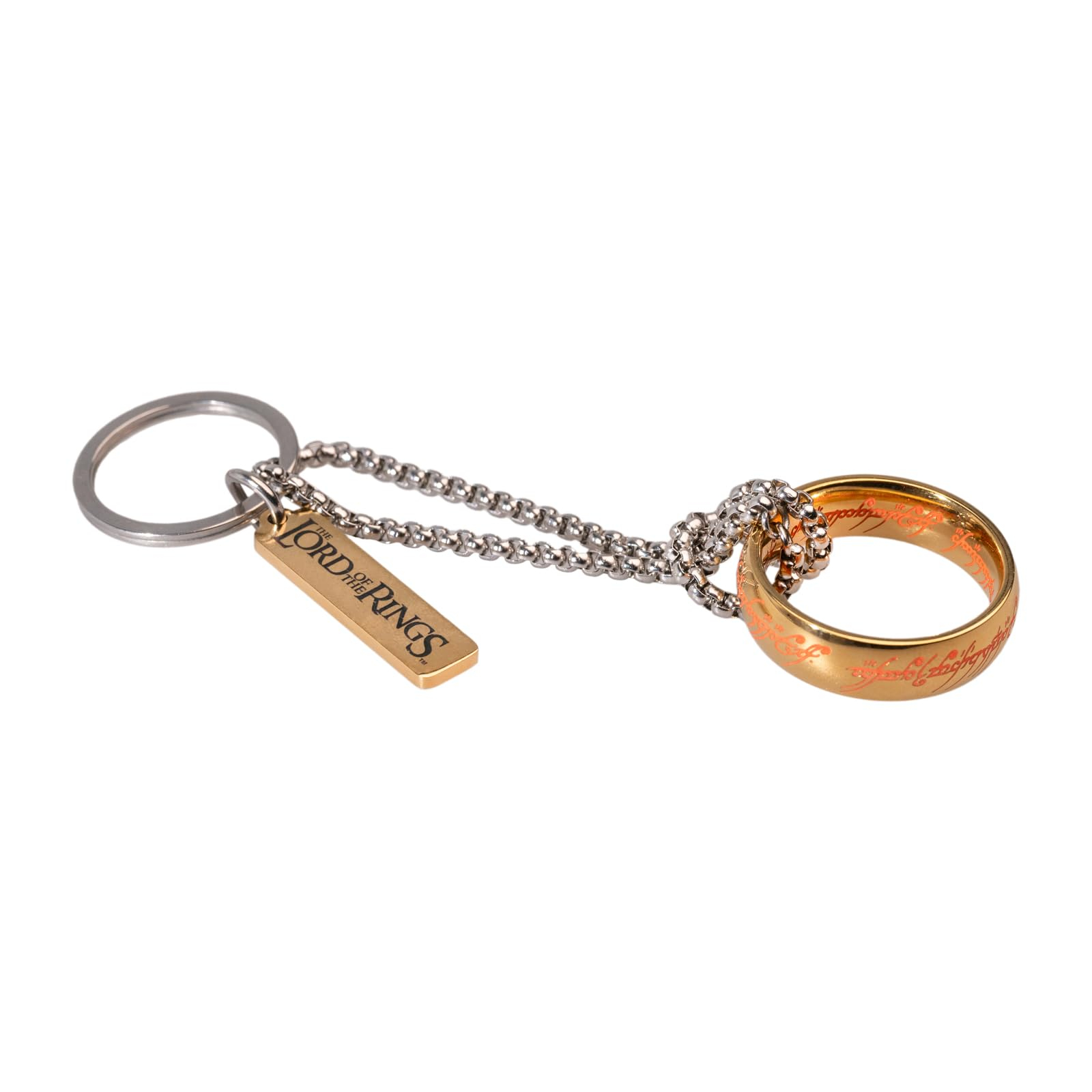 Llavero metálico El Señor de los Anillos, Anillo Único con inscripción élfica, merchandising oficial Tolkien