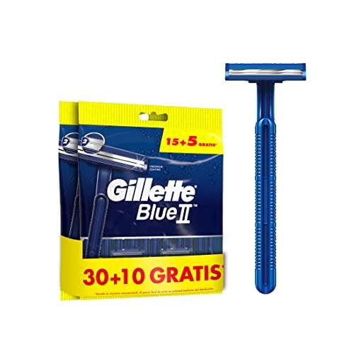 Gillette Blue II Cuchillas de Afeitar desechables con Cabezal Fijo, 30+10 Gratis, 40 Unidades