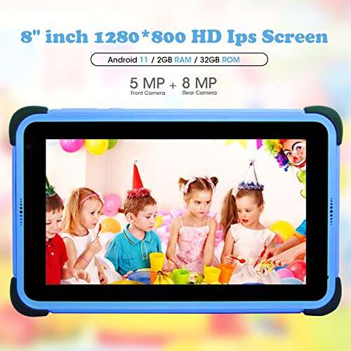 weelikeit Tablet para niños 8 Pulgadas, Android 11 AX WiFi6, 2GB RAM 32GB ROM, 4500 mAh Control Parental, con lápiz óptico
