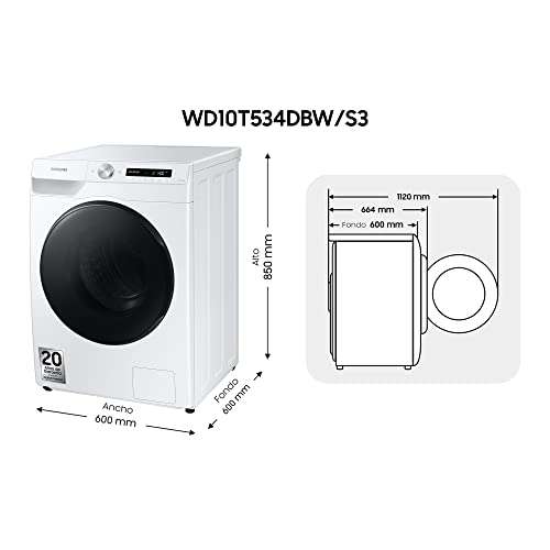 Samsung WD10T534DBW/S3 - Lavadora y secadora