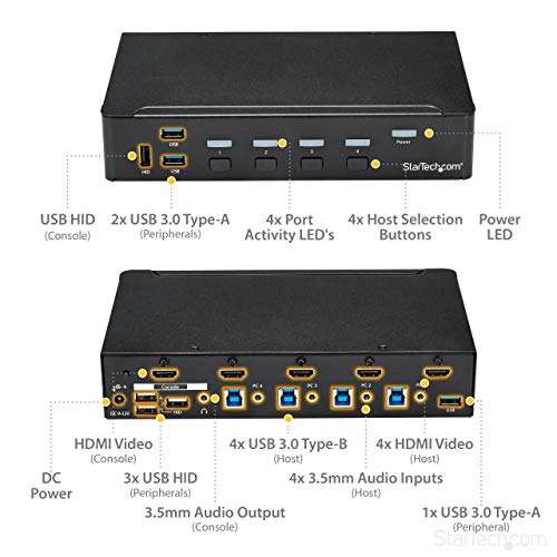 StarTech.com SV431HDU3A2 - Switch conmutador KVM de 4 Puertos HDMI 1080p