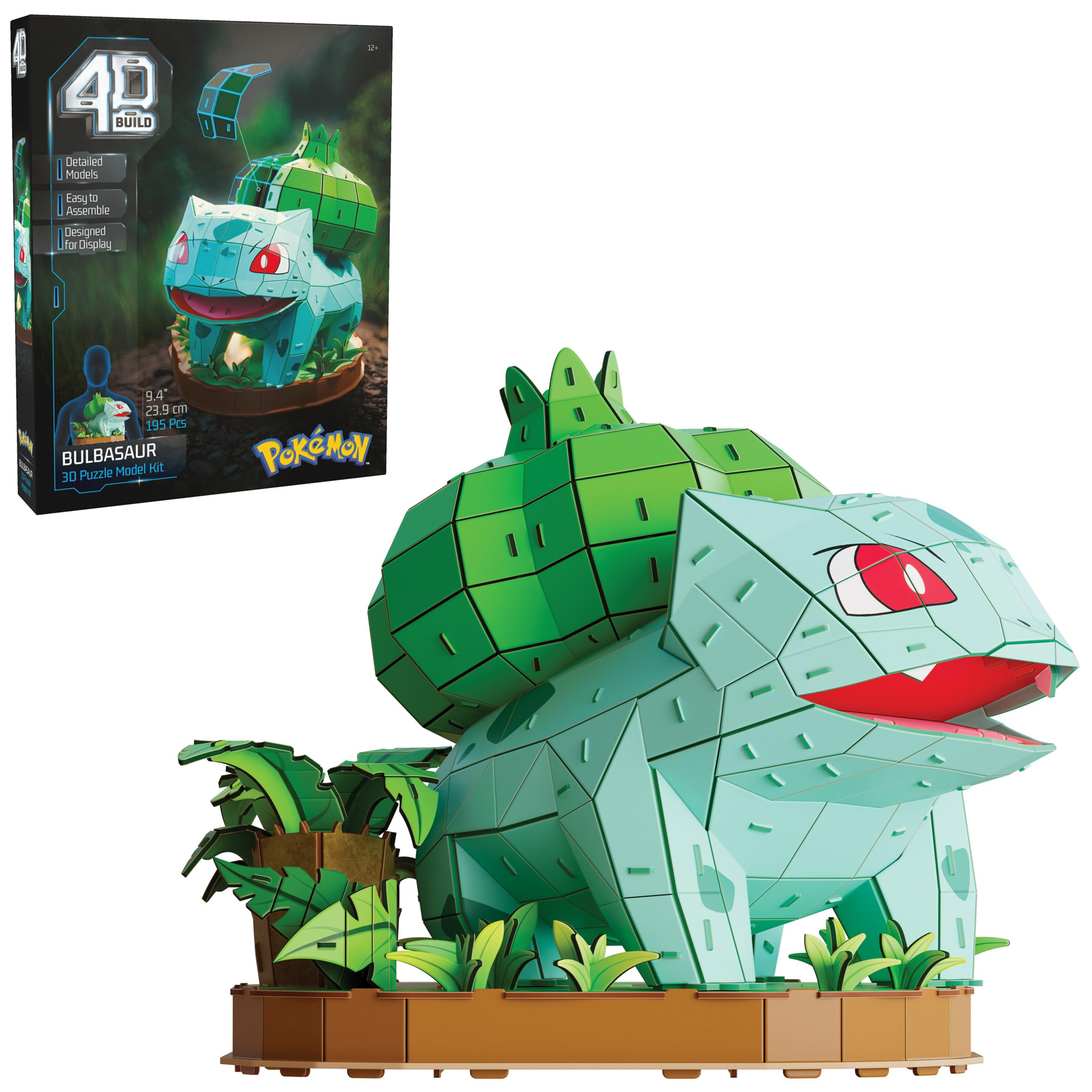 Puzzle 3D Bulbasaur 4D Build Pokémon (195 piezas, 23.9 cm de altura, licencia oficial Pokémon, maqueta coleccionista, a partir de 12 años)