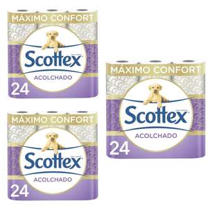 3 x Scottex Acolchado Papel Higiénico Seco 24 rollos [Total 72 rollos. 0'37€/rollo]