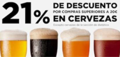 21% de descuento en cervezas y además 50% en la 2° UD