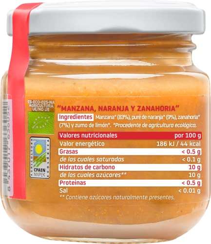 Smileat - Tarritos Ecológicos de Frutas: Manzana, Naranja y Zanahoria (12 x 130g) - 0,85€ / tarrito