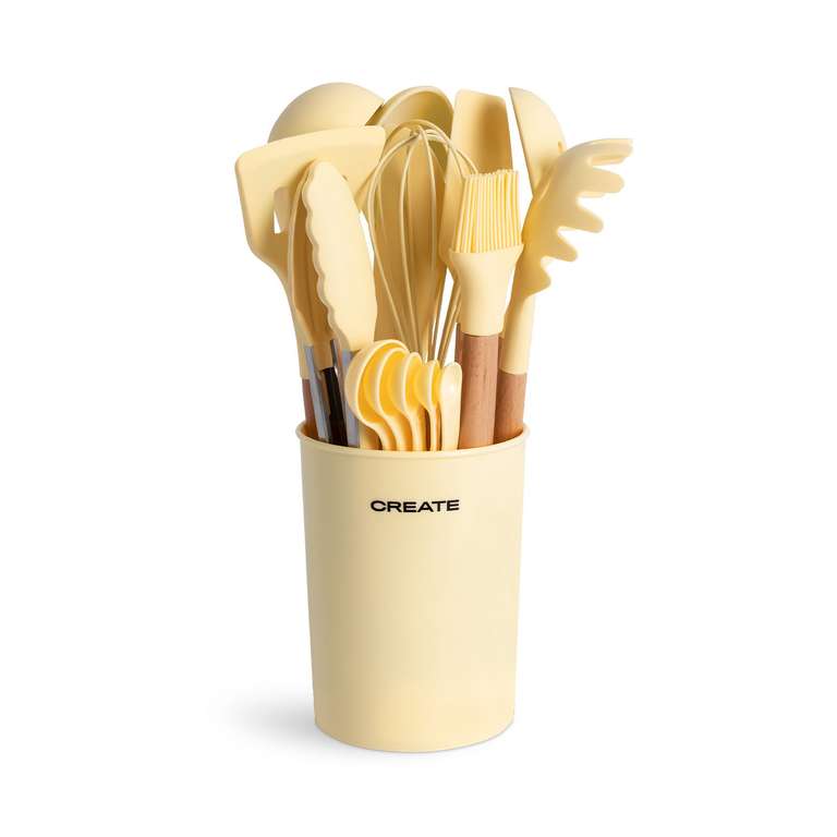 Create - Set de utensilios de cocina de silicona y madera - 8 utensilios, BPA Free