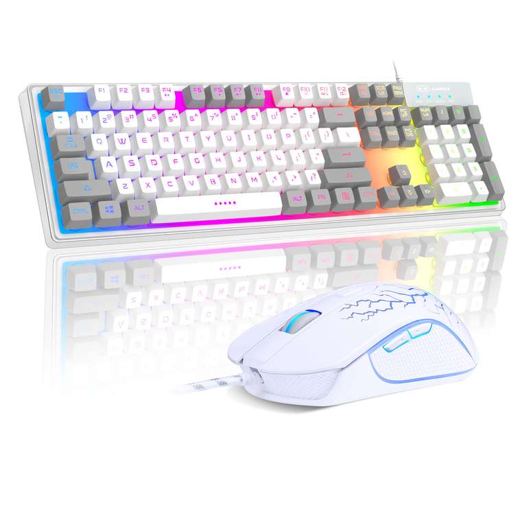 MageGee K1 conjunto de teclado y Mouse 104 clave LED de arco iris de retroiluminación