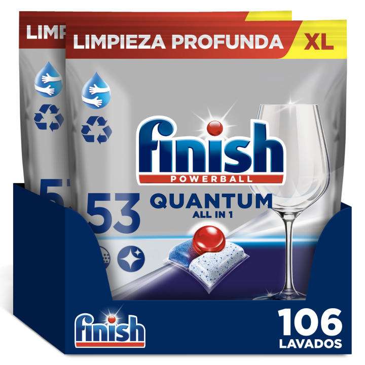 Finish Powerball Quantum All in 1 lavavajillas 106 pastillas + 3 Ambientadores de Limón + 2 Limpia Máquinas Limón + 3 pastillas Limpia Máq.