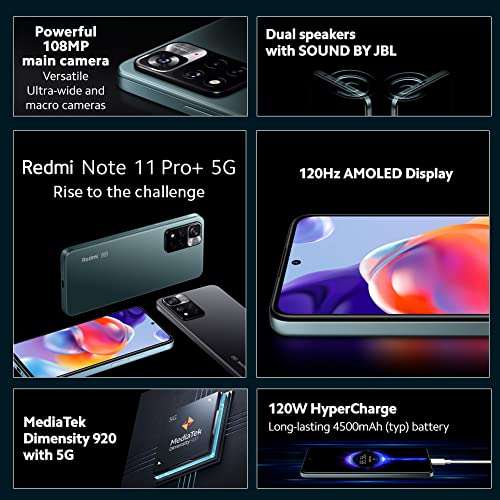 Xiaomi Redmi Note 11 Pro+ 5G, 6+128GB, 6.67” 120Hz FHD+ AMOLED Cámara de 108MP, 4500mAh, 120W HyperCharge, Graphite Gray