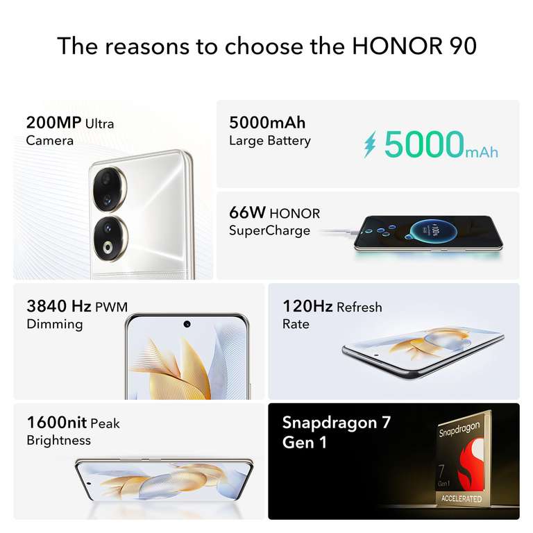 HONOR 90 5G - 12/512GB, AMOLED 6.7" a 120 Hz, Cámara Principal de 200 MP, 5000mAh , Android 13, Dual Sim, NFC - Smartphone