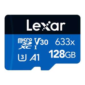Lexar 633x Tarjeta Micro SD 128 GB, Tarjeta Memoria microSDXC UHS-I, con Adaptador SD, hasta 100 MB/s de Lectura, A1, C10, U3, V30