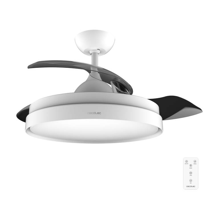 Cecotec Ventilador de Techo con Luz Energysilence Aero 4300 Invisible White. 35W, 6 Velocidades, Aspas Retráctiles, Mando a Distancia,